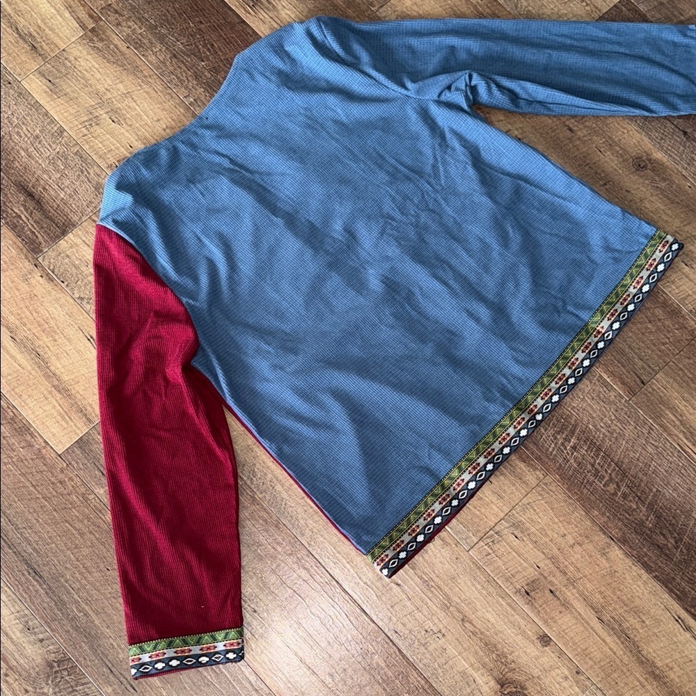 Two-Tone Corduroy Women's Blazer with Ethnic Trim - Picture 10 of 12